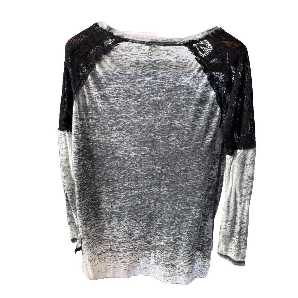 Wild Pearl S Gray Pullover Tee Lace Inlays Long Sleeve Whimsy Goth Longer Tee - Picture 5 of 7